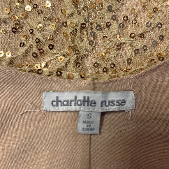 Charlotte Russ Gold sequin party dress. Gold lipstick. Gold nail Polish - Picture 8 of 9